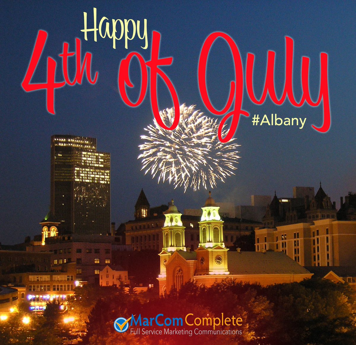 MarComComplete's tweet photo. Happy 4th of July!  If you are in the ALBANY,  New York area stop by the Empire State Plaza to see the fireworks tonight, you will NOT be disappointed!🇺🇸 #4thofjuly  #america #independenceday  #marcom #graphicdesign #fireworks #socialmedia #Albany #newyork #empirestateplaza #518 https://t.co/1fM6TPitil