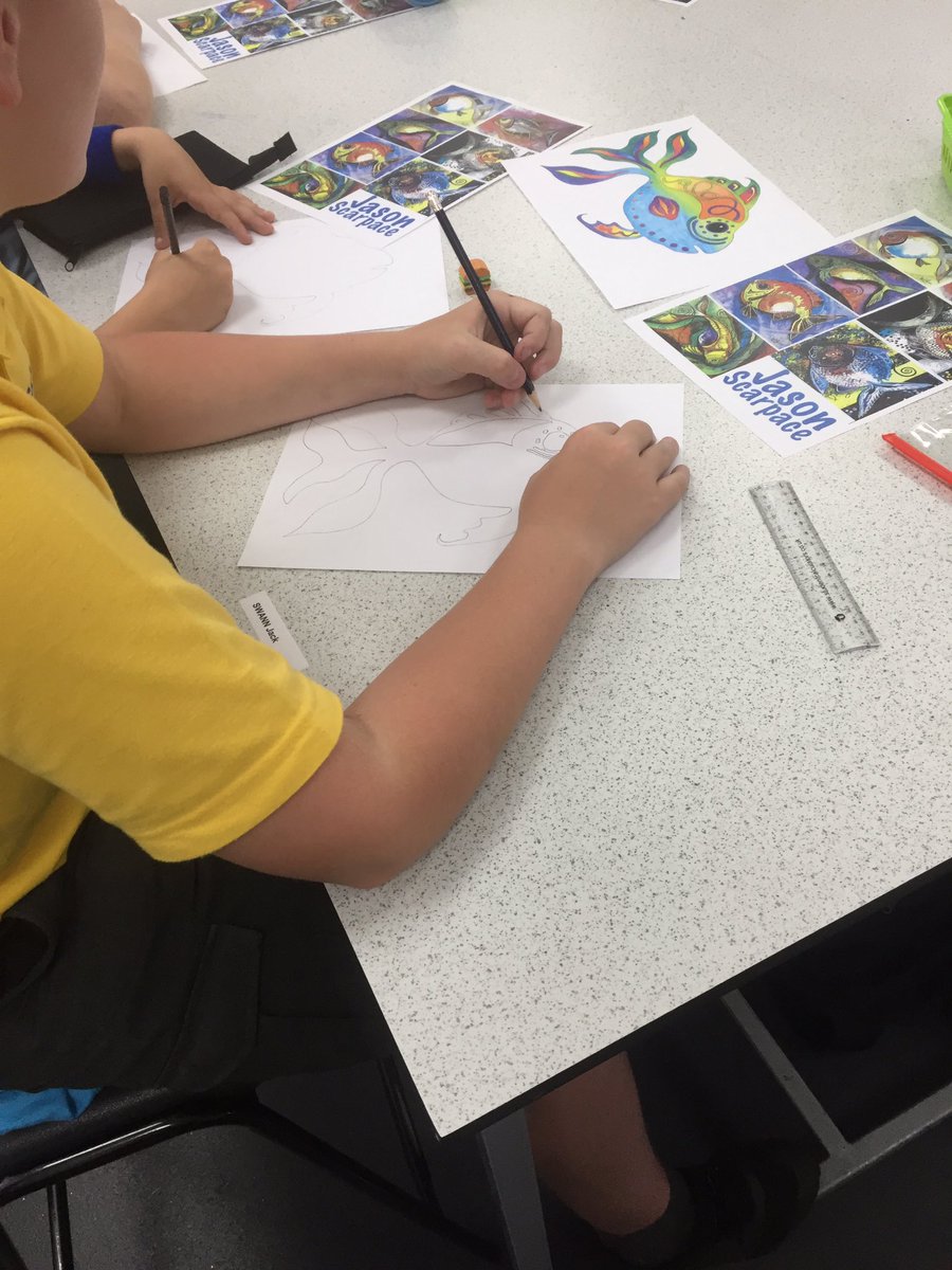 AudenshawSchool's tweet photo. Now it time for Art!! Our students will be creating their own Jason Scarpace sea life drawings. #FabFish #Art #Pattern π ππ¨ https://t.co/nuiv7G1gUt