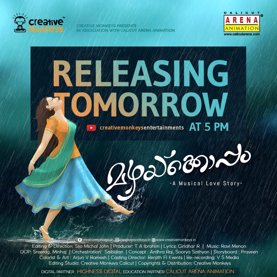 mycreativemonk's tweet photo. Stay tuned to our Youtube channel for a new special video coming Tomorrow (05.07.19) @ 5 PM
Subscribe & Stay Tuned @ https://t.co/Vyzz6S3tFt
#CreativeMonkeys #മഴയ്ക്കൊപ്പം #MusicalLoveStory #ThursdayThoughts #FridayMotivation https://t.co/8sXSAEbeVM