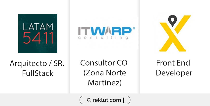 #Empleos #BusquedasIT #OportunidadLaboral
Desde Reklut nos especializamos en Empleos IT + Digital.
Arquitecto / SR. FullStack: bit.ly/307PBpp 
CO (Zona Norte): bit.ly/2Q8URpa 
Front End Developer: bit.ly/2Fsk9Lj
