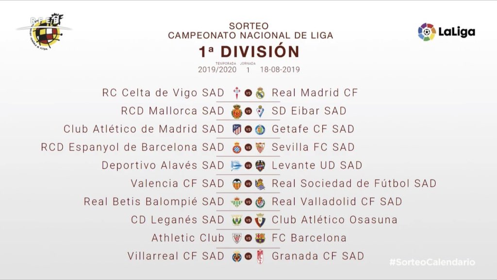 Real Madrid Info Official First Laliga Week That Will Be Played The 18 8 19 Weekend