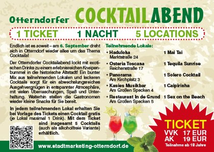 LandHadeln's tweet photo. Treffe nette Menschen in verschiedenen Lokalen und erlebe den Geschmack von 5 unterschiedlichen Cocktails! Es wartet ein unterhaltsamer Abend mit vielen Überraschungen, sowie ein buntes Rahmenprogramm.
https://t.co/8ae7qTGf3h
#Otterndorf #LandHadeln #CocktailAbend https://t.co/rxmSIdYLTb
