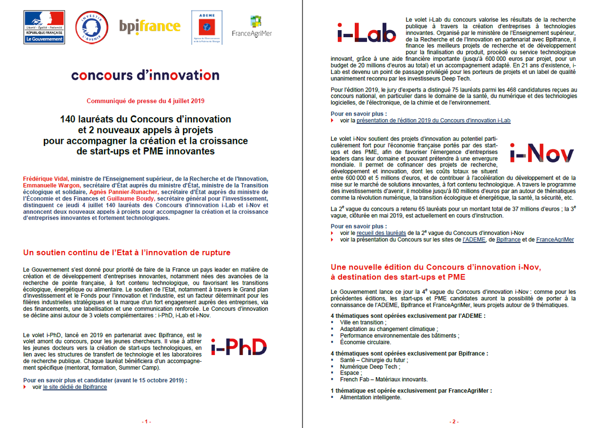 VidalFrederique's tweet photo. Nous avons besoin de la science pour changer le monde par l'innovation, et par la #DeepTech. Félicitations aux 140 lauréats des #ConcoursInnovation i-Lab, i-PhD et i-Nov récompensant les meilleures entreprises Françaises en matière d'#innovation. #iLab2019 #iNov2019 https://t.co/6Gt7GBVUoG