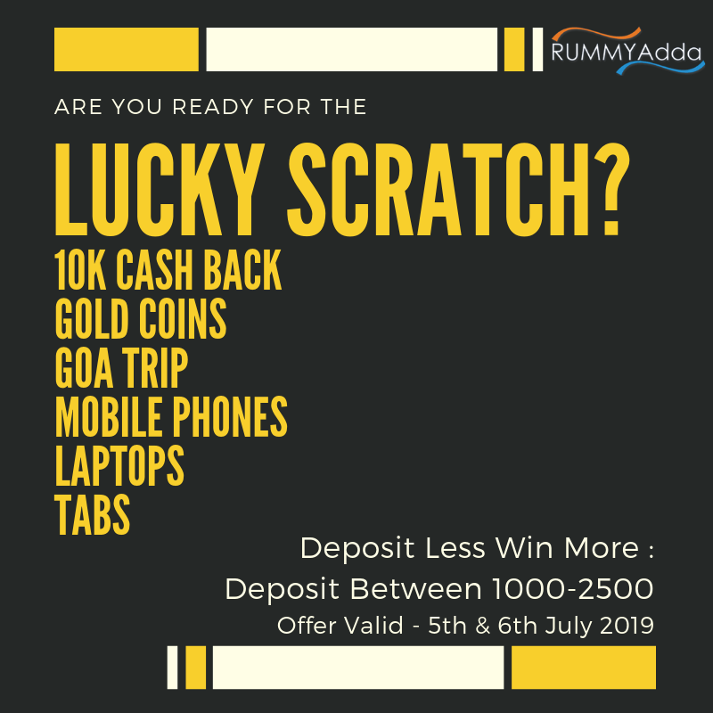 RummyAdda's tweet photo. Get Ready for Scratch Cards on 5th &amp; 6th July!!
Want to try your luck? Win a scratch card &amp; stand a chance to win amazing gifts like gold vouchers, cash bonuses &amp; more! 
Download and Play: https://t.co/IZibxfa422
#rummy #onlinerummy #rummyadda https://t.co/8vWHk0yxcK
