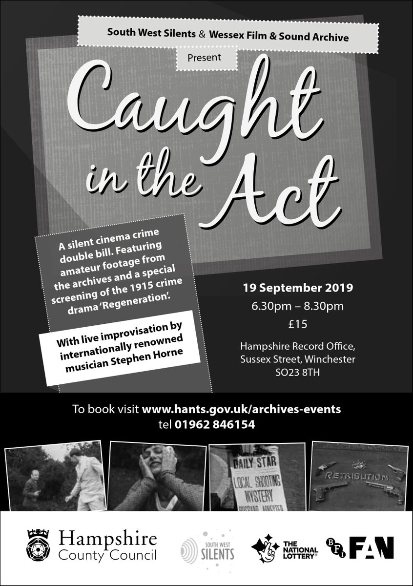 Caught in the Act – A silent cinema double bill – With live improvisation by internationally renowned musician Stephen Horne. 19/09/19  We're very grateful that <a href="/PopcornKitchen/">Popcorn Kitchen</a>  are supplying popcorn 
Book online: ow.ly/3kMW50uOhXL  <a href="/SWSilents/">🎬 South West Silents 🎬</a>