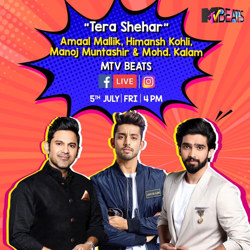 Hum sabke shehar aarahi hai Team ‘#TeraShehar"!
Catch them LIVE on the #MTVBeats #Facebook and #Instagram page as they talk about their new song on 5th July, Friday, at 4PM. 

#BloodMeinHaiBeat #MTVBeatsLIVE <a href="/AmaalMallik/">Amaal Mallik</a> <a href="/himanshkohli/">Himansh Kohli</a> <a href="/TSeries/">T-Series</a>  <a href="/manojmuntashir/">Manoj Muntashir Shukla</a> <a href="/immkalam/">Mohammad Kalam 🇮🇳</a>