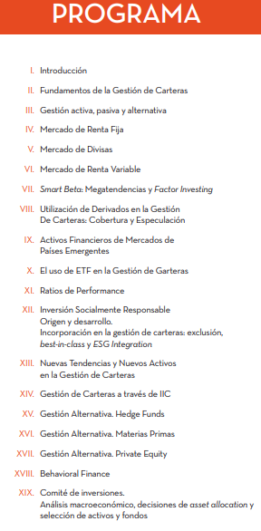 Ya tenemos listo el programa de la IV Edición del PDD de Gestión de Carteras (febrero – mayo 2020). Lo hemos ampliado incorporando Behavioral Finance e Inversión Socialmente Responsable. 69 horas presenciales. Más información aquí:
afiescueladefinanzas.es/experto-en-ges…
@Afi_Escuela