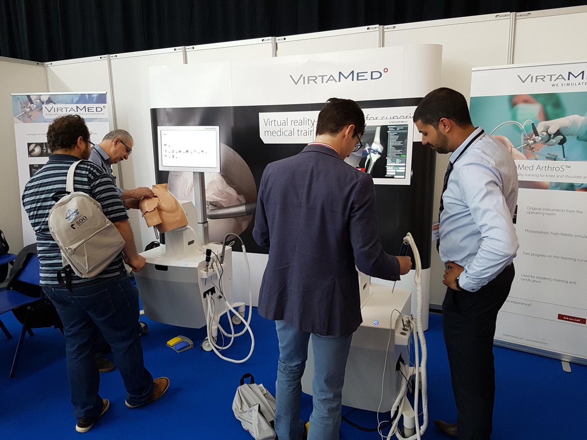 VirtaMed's tweet photo. We're at #SOO2019 in La Rochelle!
Magid and Claude happily welcome you in our booth to try out the #knee and #shoulder #arthroscopy on a #simulator. #ACL reconstruction included!

#medicalsimulation #simulatortraining https://t.co/xLE6YhQ4Km
