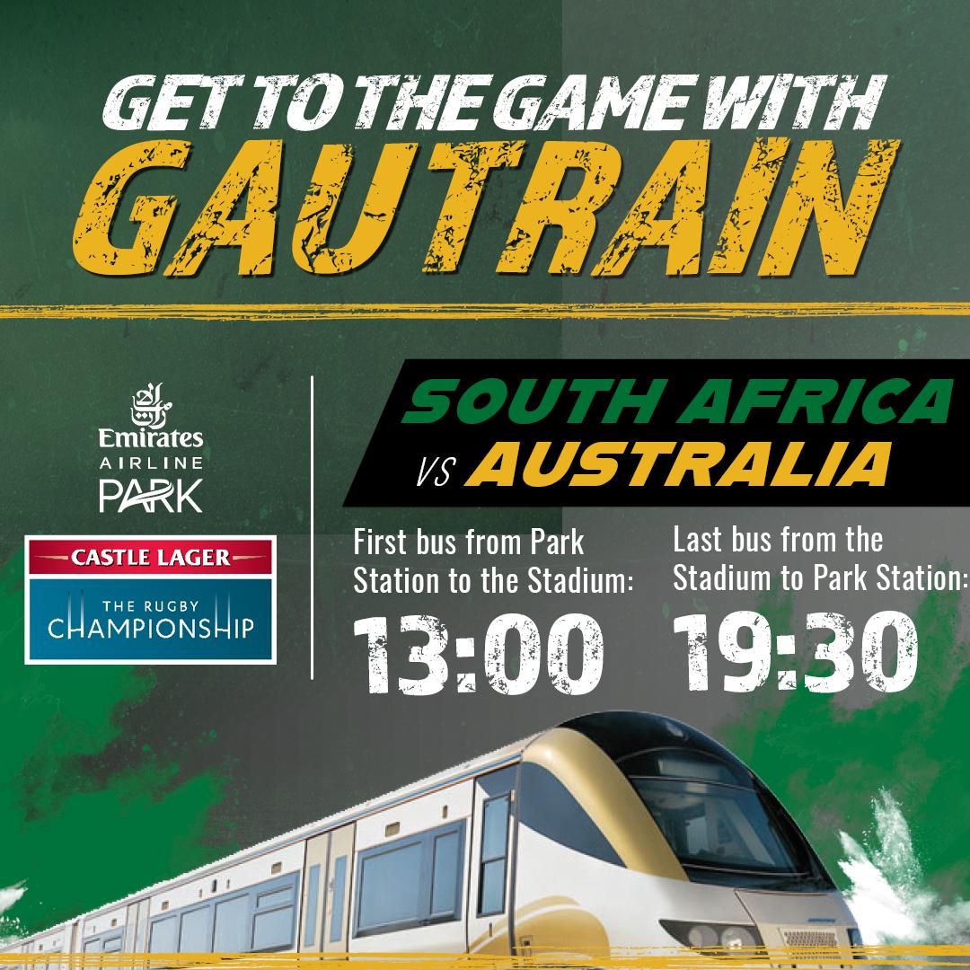 A Gautrain bus service will be available on 20 July 2019 between Park station and the Emirates Airline Park for the #SAvAUS rugby match.  See you at the game! 

UPDATE!  Last bus departure time has been extended.
<a href="/LionsRugbyCo/">Lions</a> <a href="/Springboks/">Springboks</a>