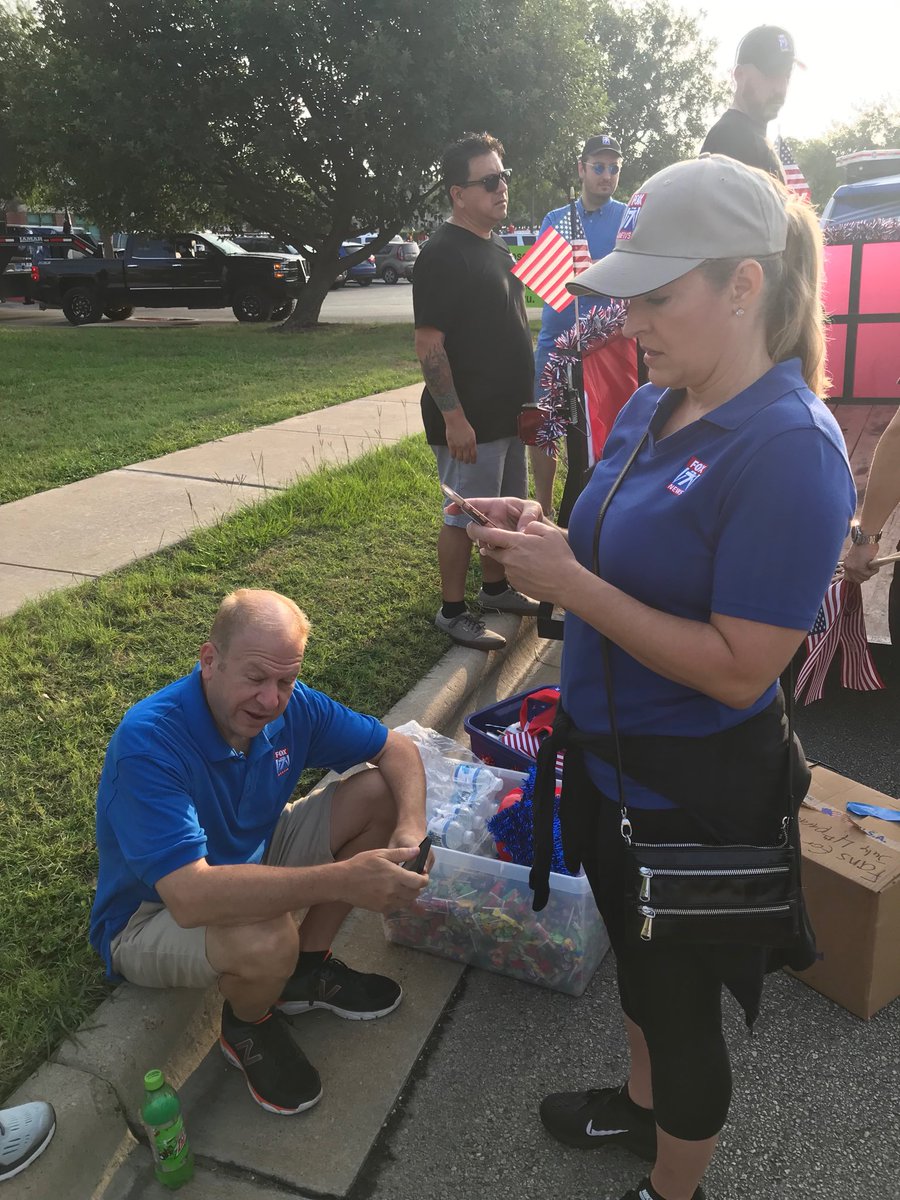 Rebecca and Fish doing social media before the 4th of July Parade in Round Rock. #fox7austin #roundrock4thofjulyparade