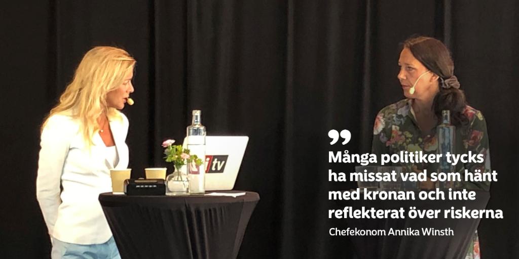 Nordea Sverige (@nordea_se) on Twitter photo ”Många politiker tycks ha missat vad som hänt med kronan och inte reflekterat över riskerna”. Chefekonom <a href="/annikawinsth/">Annika Winsth</a> på seminariet: Finansministern och svensk ekonomi med <a href="/AnnaEkelund1/">Anna Ekelund</a>, nyhetschef <a href="/dagensindustri/">Dagens industri</a> som moderator. #almedalen #almedalen2019 #ekonomi ”Många politiker tycks ha missat vad som hänt med kronan och inte reflekterat över riskerna”. Chefekonom <a href="/annikawinsth/">Annika Winsth</a> på seminariet: Finansministern och svensk ekonomi med <a href="/AnnaEkelund1/">Anna Ekelund</a>, nyhetschef <a href="/dagensindustri/">Dagens industri</a> som moderator. #almedalen #almedalen2019 #ekonomi