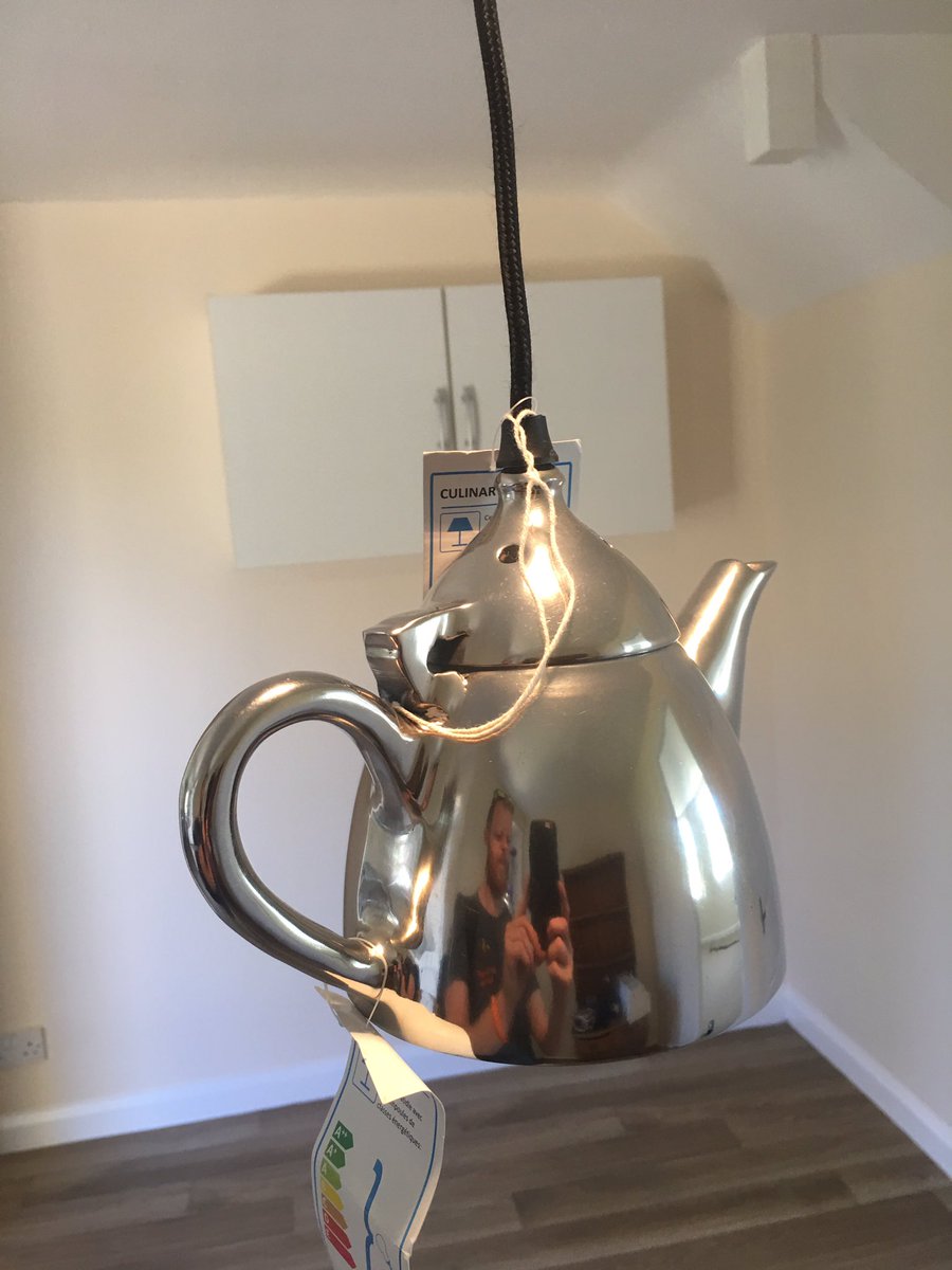 Tea anyone? One of the more interesting light fittings I’ve put up in recent times.  #unique #style #kettle #sparkslife #notthenorm