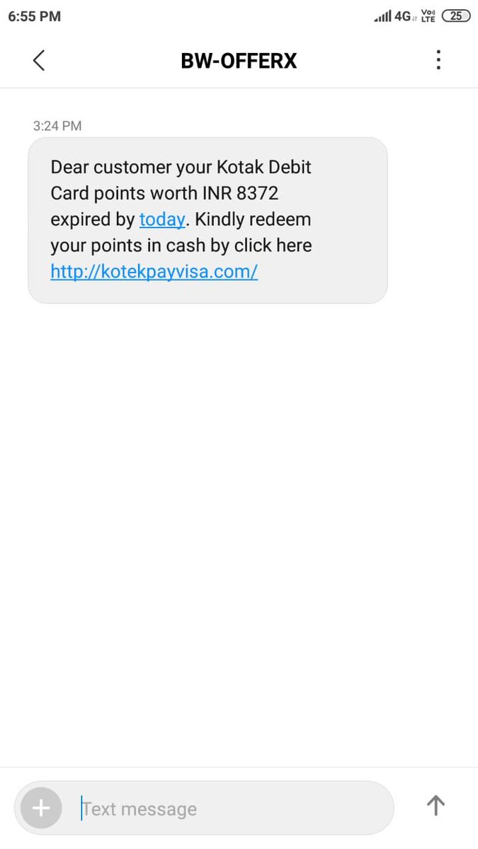 ManishAggarwa14's tweet photo. @KotakBankLtd @DCP_CCC_Delhi @DelhiPolice I have got a sms today offering me to claim my rewards, this is fraud side. Please take required action. https://t.co/YwNBbxru4y