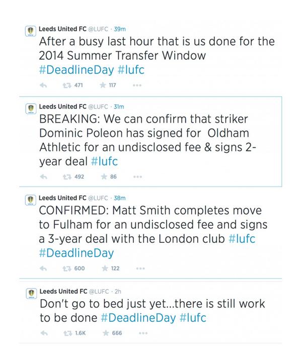 Never forget the time Leeds United told their fans not to go to bed on Deadline Day, only to then announce the departure of two players and no new signings before signing off for the transfer window.