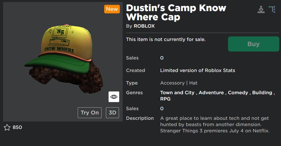 Dustins Camp Know Where Cap Roblox