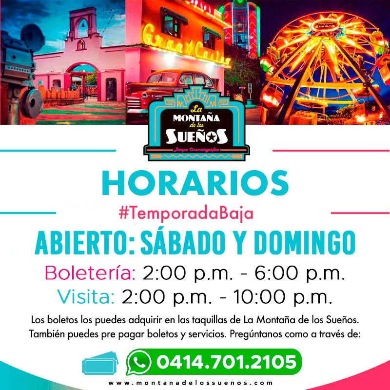 montadelosuenos's tweet photo. Amigos visitantes nuestros horarios durante #TemporadaBaja serán…Abierto: Sábados y Domingos - Boletería: 2:00 p.m. - 6:00 p.m. / Visita: 2:00 p.m. - 10:00 p.m. #LaMontañaDeLosSueños #Mérida https://t.co/SXBNmsVEU2