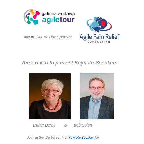 GOAgileTour's tweet photo. Your #GOAT19 Gatineau Ottawa Agile tour is taking shape 
 visit https://t.co/RQjH6lAtUz for updates including
> Keynote Speakers https://t.co/Hr1OC4JlFQ
> Call for Speakers (open until Sept 10)
> Early Bird Registrations https://t.co/J2KjuJgYN2