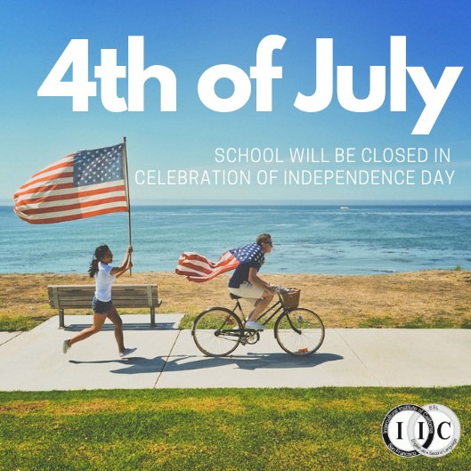IIC_ESL's tweet photo. Happy #July4th! 
IIC will be closed today in honor of Independence Day. 
We will be open again tomorrow for Study Hall.
Enjoy the fireworks! 

Read about the history of Independence Day here: https://t.co/CJNcO0rSON https://t.co/0YUCgt5Vvu