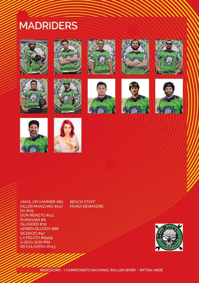 I Campeonato Nacional de Roller Derby 
6- 7 Julio de 2019
Madrid
🔥ARDE🔥 

☠️ #MadRiders☠️
<a href="/TheMadRiders/">MadRiders</a>
<a href="/BlackThundersRD/">Black Thunders Madrid</a>

🐺 #LobisHomes🐺
<a href="/lobishomesmrd/">lobishomesmrd</a> 
@rollerderbyvigo
#JabatasRollerDerbyOurense

🐡 #EasoHooks 🐡
<a href="/AvengersEaso/">Easo Avengers</a> 
<a href="/BotxoKillers/">BILBO ROLLER DERBY</a>
<a href="/ValenciaRollerD/">Valencia Roller Derby</a>