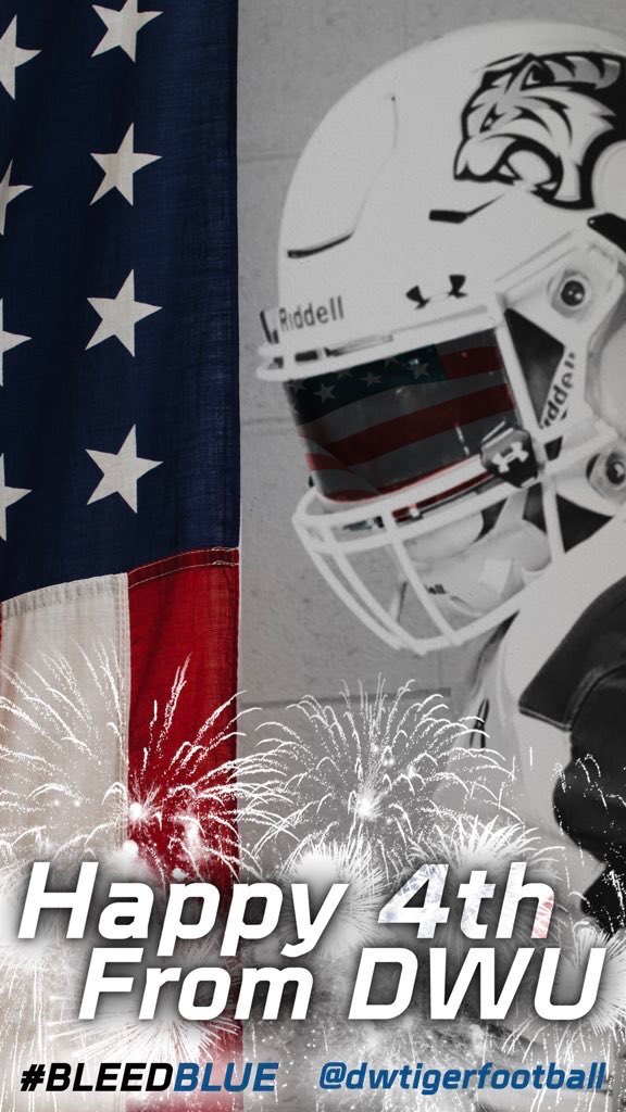 DWTigerFB's tweet photo. Have a safe and happy 4th of July from DWU Football! We are so thankful to live in a place that we have the freedom to play the game we love!! #BleedredwhiteandBLUE #GoTigers https://t.co/UKHSBUMwt7