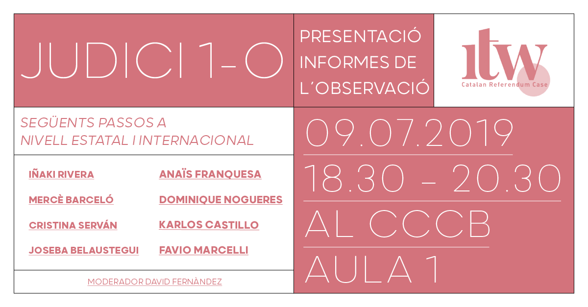 albaortegaflor's tweet photo. 🔴ACTE - Presentació dels informes de l'observació: següents passos a nivell estatal i internacional.

👉🏽Participen membres d'entitats estatals i internacionals.
👉🏽Moderació de David Fernàndez, @HiginiaRoig.

🚩9 de Juliol, CCCB, aula 1
🕙18.30h - 20.30h

https://t.co/NaIpL88yZR https://t.co/FMcyx3Hs7r