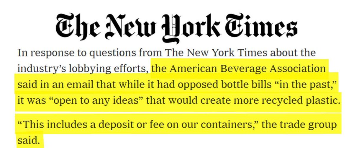 reloop_platform's tweet photo. An article in the @nytimes quotes @AmeriBev as being open to the idea of #DepositSystems for beverage containers after opposing them for years. Let's see if they will put words into action & support deposits in the US like they are in Europe & elsewhere. https://t.co/s5TLBGEQ6U https://t.co/RIKY3167SJ