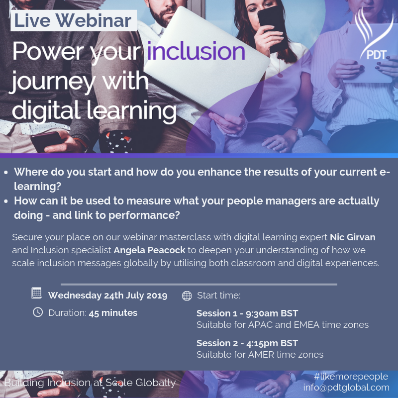 PDT_Global's tweet photo. Join our CEO, Angela Peacock, and Head of Digital, Nic Girvan, on the 24th July for our #digitalinlcusion at scale webinar.
Secure your place here for free: https://t.co/PVyNmYPjzk
#digitallearning #likemorepeople https://t.co/FbRip8NdP7