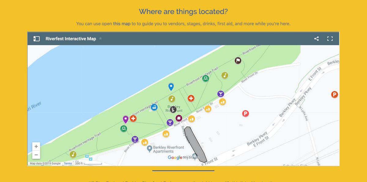 KCRiverfest's tweet image. Peep this awesome #map which is interactive and keeps you up to speed. Want to know the nearest bar, bathroom, medical tent, or random river fun fact - it's all there! #BoomKC #Interactive loom.ly/gy2Jv5o