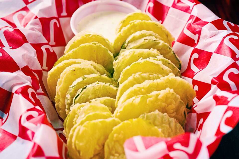 JeffersonsKU's tweet photo. Retweet for a shot at Free Fried Pickles for a Year! Come get em FREE all day on the 4th if you’re wearing USA gear! Limit half order per table. #usa https://t.co/zPNlzYGyhN