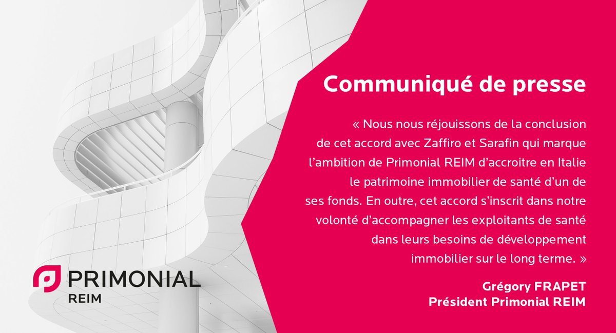 PraemiareimFR's tweet image. [#CP] #Primonial REIM annonce la signature d'un accord visant l'acquisition en sale and leaseback de 14 établissements pour senior en Italie, intégralement loués aux groupes Zaffiro et Sarafin. A lire ici : bit.ly/2VTLtXy #immobilier #healthcare