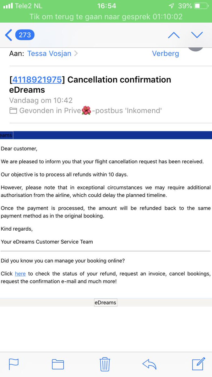 TM241173's tweet photo. @eDreams_en 1 hour and 39 minutes to hear that they can change iT, that cancellation is a fact. Even while I said that a spook with @Garuda_NL and that they say they must cancel the cancellation in their booking system of @eDreams_en can somebody explain me why it is so difficult https://t.co/WDtTGblydB