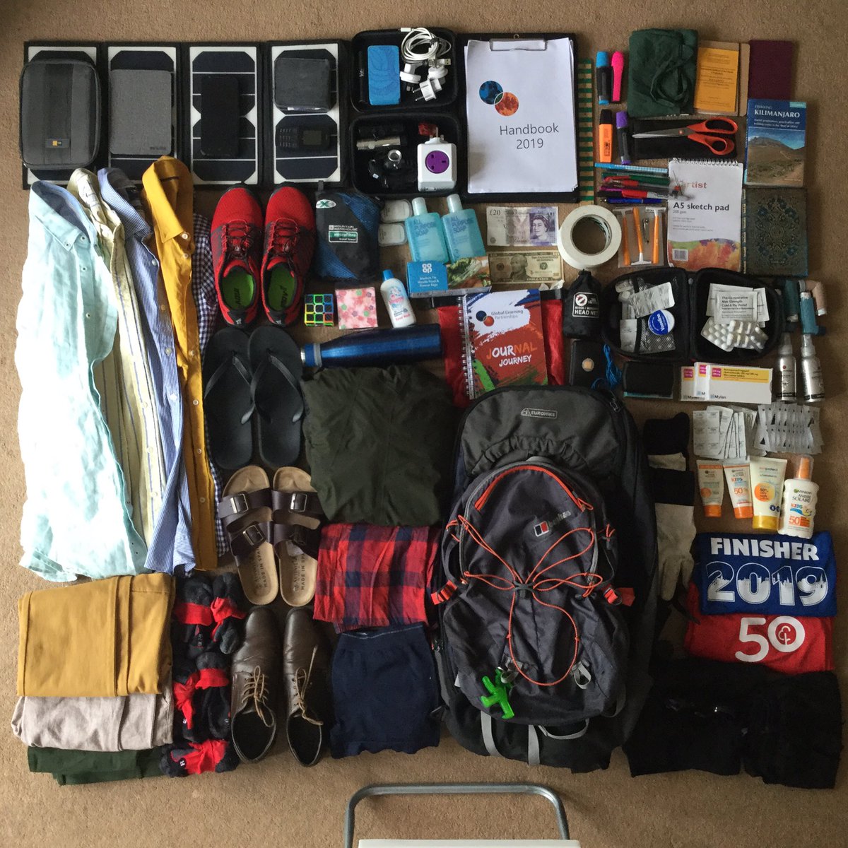 OJMChamberlain's tweet photo. I’m a sucker for a good #knolling picture before a big trip!
Getting very excited to fly out on Saturday! Again a huge thank you to everyone who has supported me in this!
#thisislfs #learningforsustainability #glp #glp2019 #globallearningpartnership #travellingteacher https://t.co/1mvGZ7iNPg