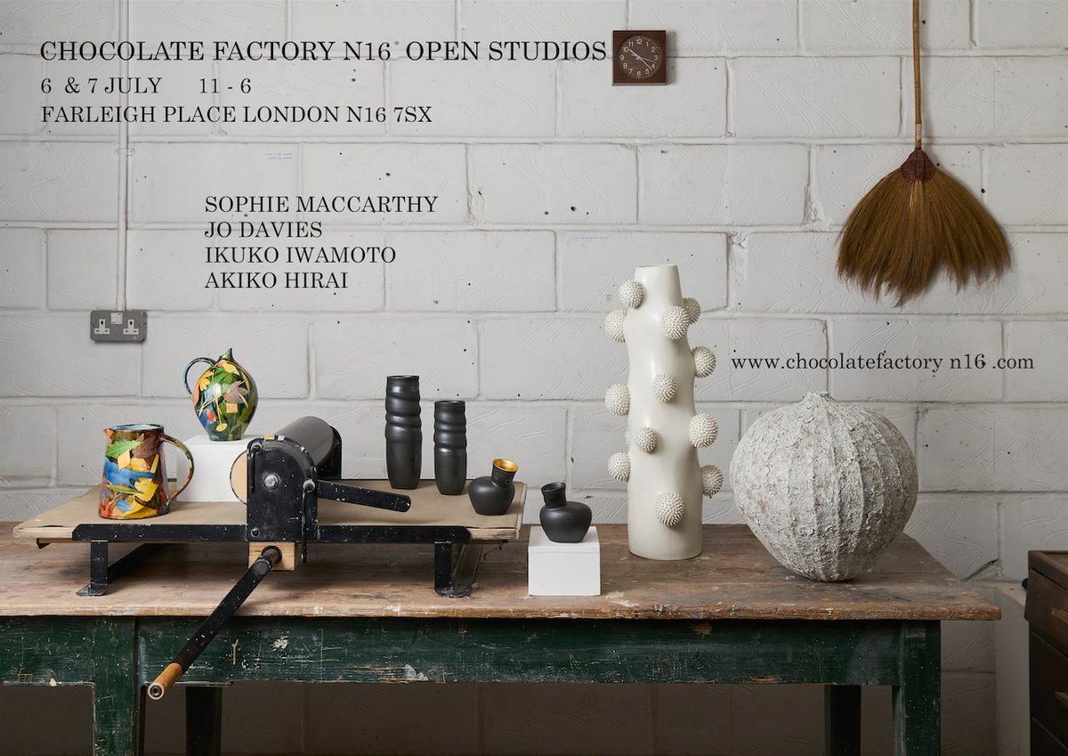Don't miss: The studios at the Chocolate Factory in London are open this weekend, featuring the work of ceramists Sophie Maccarthy, Jo Davies, Ikuko Iwamoto and Akiko Hirai.

6 &amp; 7 July | <a href="/OpenStudiosN16/">Chocolate Factory</a> | bit.ly/2cqj1bY