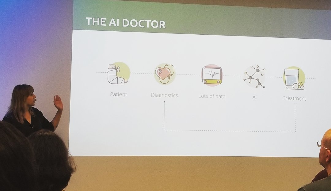skillsmatter's tweet photo. .@IBMWatson as your doctor? @spbail explores the potential of utilising healthcare data to power #AI doctors and the challenges that we face when pursuing this #GrandVision π€βοΈ #Infiniteconf https://t.co/XlgKzmtVe9