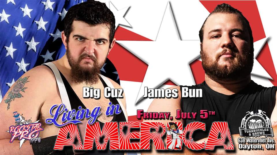 RockstarProWres's tweet photo. THIS FRIDAY! #LivinginAmerica #iPPV 

#BattleoftheBigMen

@OfficialBigCuz vs #JamesBunn 

#RockstarPro #wrestling #prowrestling #superheavyweights #giants #bigmen  #Dayton #Ohio #MidwestTerritory #thingstodoinDayton https://t.co/XrPh8Cr4D3