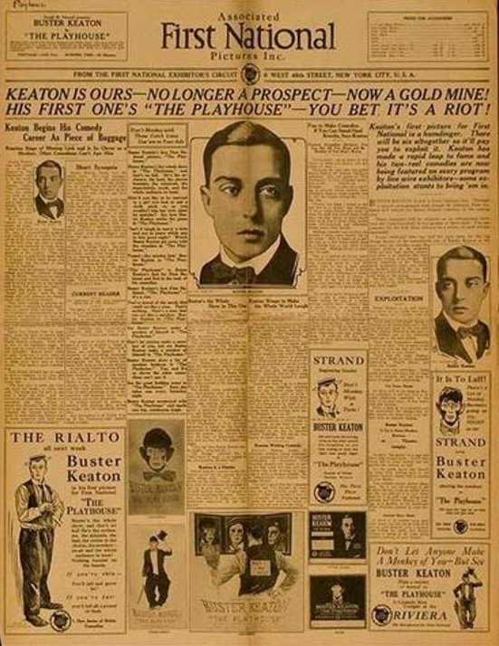 BusterKeatonSoc's tweet photo. #ThrowbackThursday - #BusterKeaton the Gold Mine! Wasn’t he just? This promotional from #FirstNationalPictures played up on the gag in ‘#ThePlayhouse’; This fellow Keaton seems to be the whole show! https://t.co/Wta0Zef81h