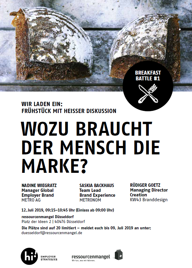 EvaBenndorf's tweet photo. Diskussionspartner gesucht! "Wozu braucht der Mensch die Marke?" 
Wann: 12. Juli, ab 9 Uhr
Wo: Platz der Ideen 2 bei @Zeichenmangel in #Duesseldorf
DM schicken und dabei sein. Kaffee gibt es auch. #brandcommunication #brandstrategy  #employerbranding #communication https://t.co/S5p51IJI4f