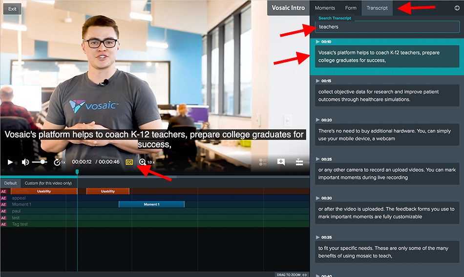 Vosaic's tweet image. Generate transcriptions within video and then modify them to perfection. buff.ly/2F5581J #PerformanceDiscovery #edtech #videotranscript