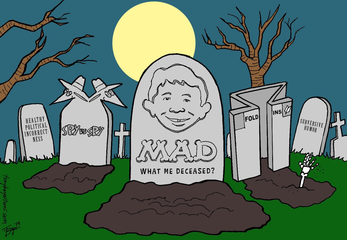 TbToons's tweet photo. ...and my finished #MadMagazine tribute #cartoon - let's hope for #zombie action from #AlfredENeuman & the gang of idiots in the future!
#WhatMeWorry #ThanksMAD @alyankovic #RIPMAD #RIPMadMagazine #cartoon #art #illustration #humor https://t.co/cCiqQaCsgT