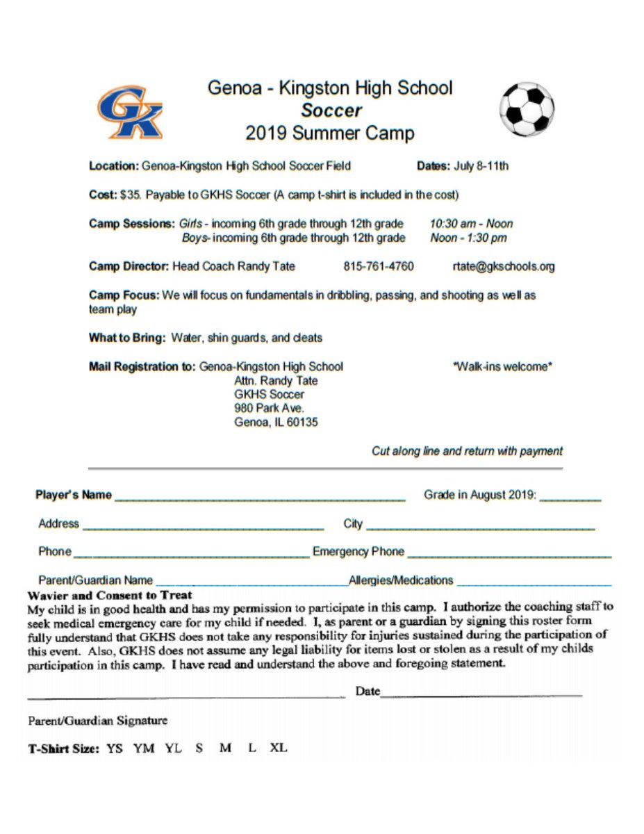 GK Soccer Camp is next week!  Have you registered yet?  Open to 6th-12th graders.  Registration can be brought to first day of camp.