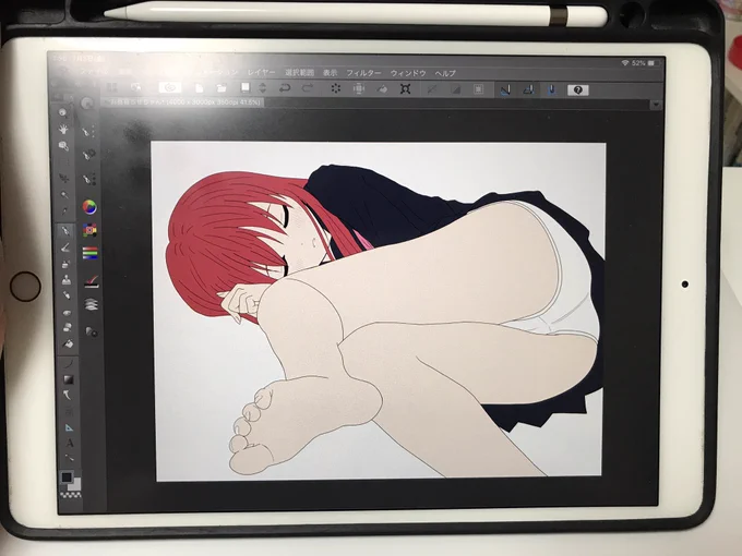 下書き→線画→ベース着色まで2時間ちょい。もっと速く描けるようにならないとなぁ… 