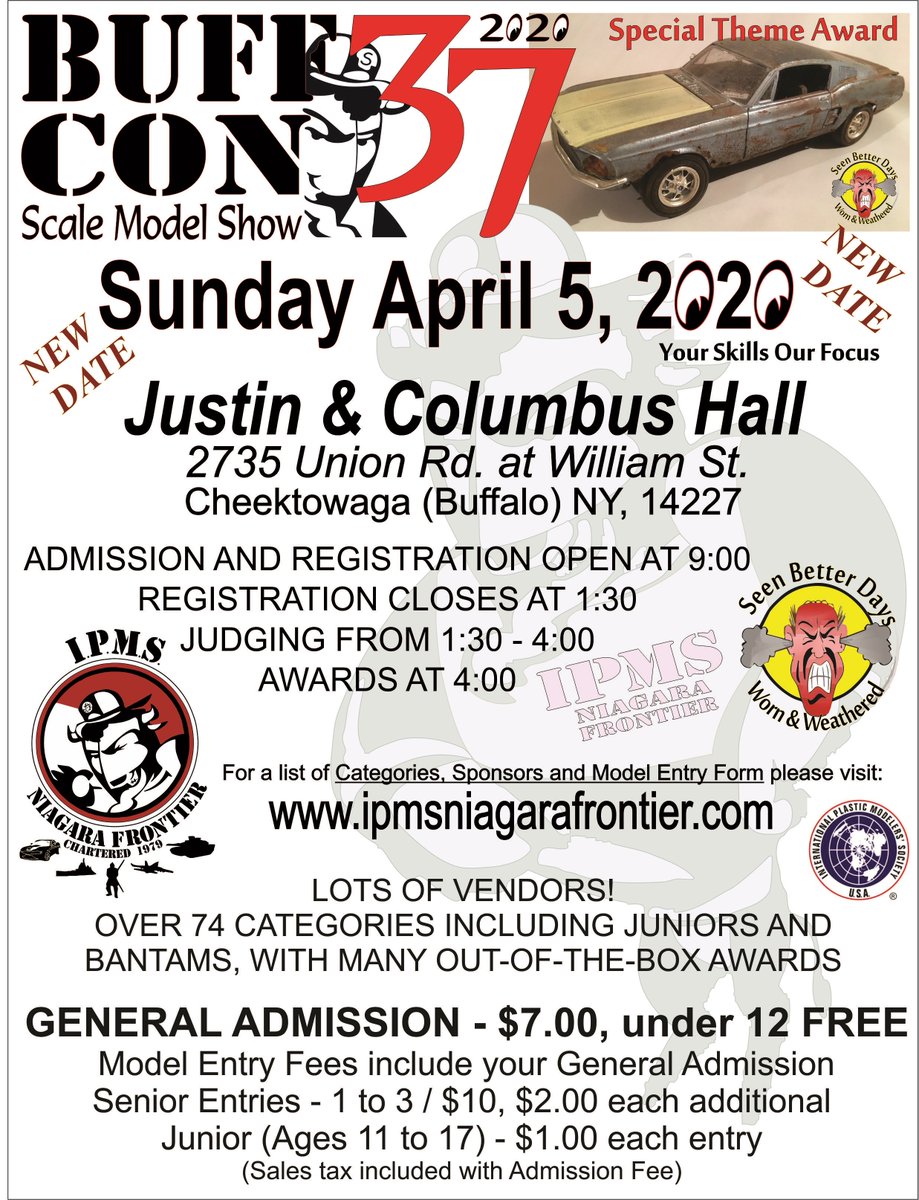 BuffconModels's tweet image. Buffcon 37 April 5, 2020.  Cheektowaga NY.  The Largest 1 day Scale Model Show in the Northeast.  Mark your calendars !!!