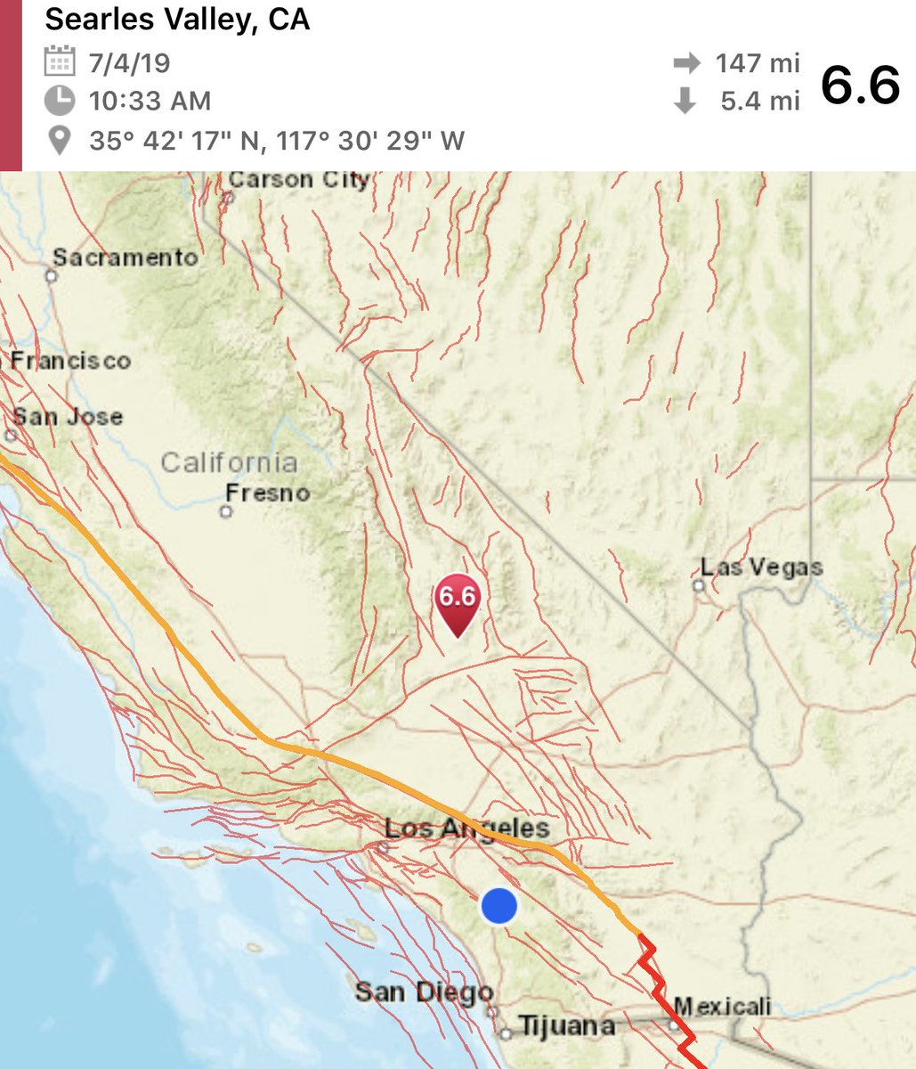 kicknpac's tweet photo. A 6.6 #earthquake hit Searles, Valley. Felt all across southern CA. An extremely powerful quake! Searles is out in the Mojave Desert. https://t.co/u6OS0lf49N