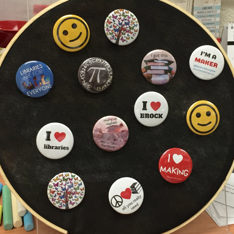 brock_library's tweet photo. It's #ButtonMania in the library these days. If you're heading to @BrockUniversity @DiscoverBrock Smart Start this year, swing by the library table at #expo and snag yourself some swag. https://t.co/ncrhPuZdF4