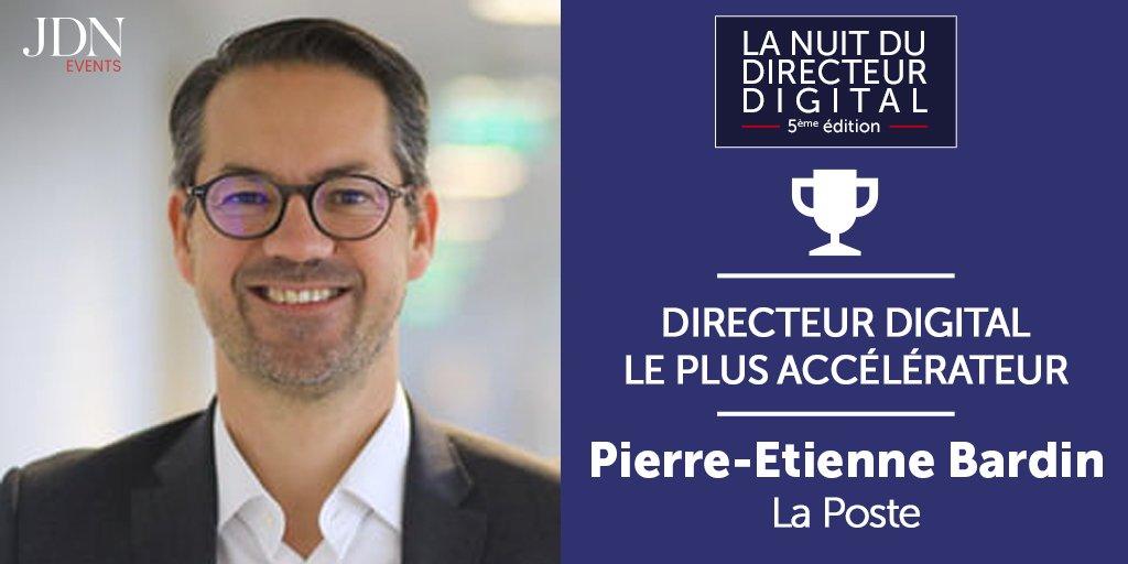 JDNEvents's tweet photo. Bravo à Pierre-Etienne Bardin du @GroupeLaPoste qui remporte le trophée du Directeur Digital le plus Accélérateur ! #NuitCDO #JDNEvents https://t.co/aj7K6l6YtF