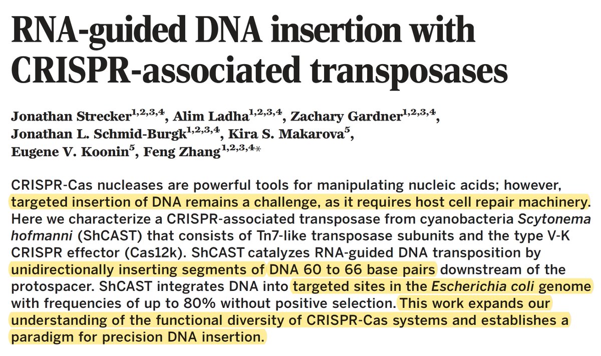 EricTopol's tweet photo. The #CRISPR genome editing story keeps expanding: RNA-guided precise, large DNA insertions to rev up genetic engineering and gene therapy
https://t.co/6PZXPAfJ5l
https://t.co/a960dcDi7k
@sciencemagazine @ScienceVisuals @zhangf @broadinstitute @thestrecker @eugene_koonin https://t.co/vKIVdg8iDq