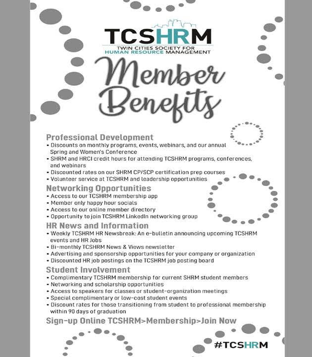 TCSHRM_Tweets's tweet photo. Membership in the Twin Cities Society for Human Resource Management provides a number of benefits. Click the link to join or renew your membership: https://t.co/Pl0WZI6lGy https://t.co/dPSPlCjqG2