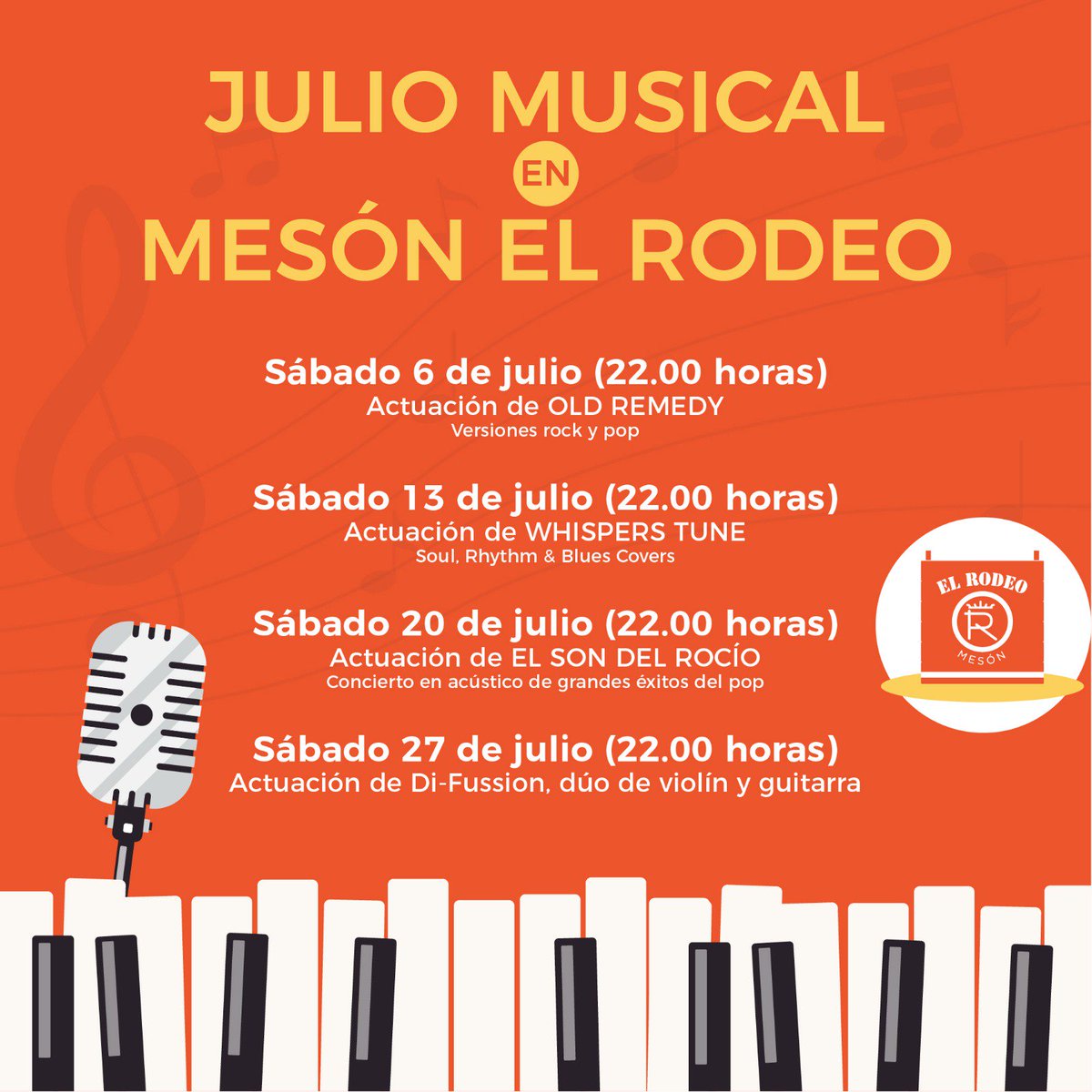 Tenemos plan: 'Un #JULIOMUSICAL al fresquito'

✔ Con actuaciones musicales para las noches de los sábados de julio
✔ En nuestra zona de terraza-patio de verano
✔ ¡Comenzamos este sábado!

Reservas 📞 949 33 12 16