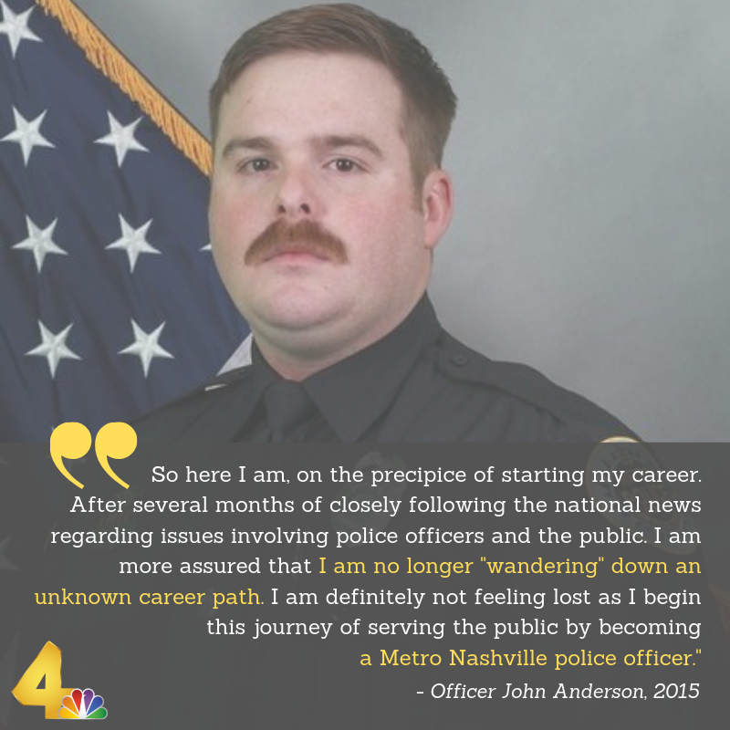WSMV's tweet photo. Ofc. John Anderson graduated from the police academy in 2015. He wrote this as part of an autobiography assignment. #RIP #Blue4You 💙🚓 https://t.co/CNqJZrq238