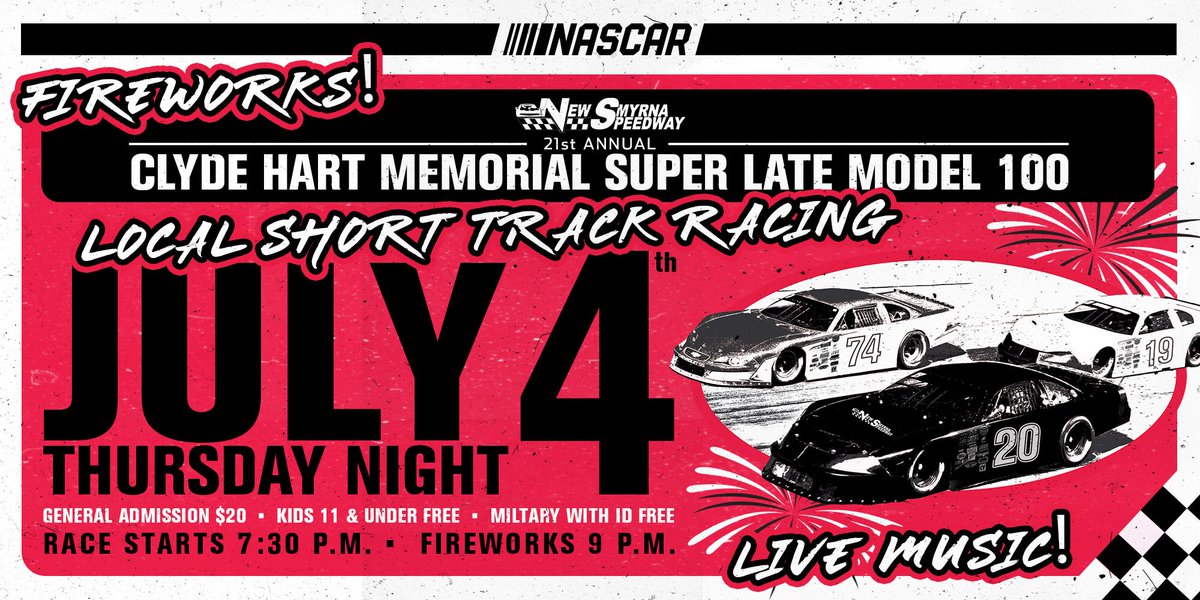 Tonight in Daytona: the Clyde Hart Memorial. 

Just a quick drive from @DISupdates, you can get your Short Track Summer fix on this 4th of July at <a href="/newsmyrnaspdwy/">New Smyrna Speedway</a>!

#MyTrackMyRoots | #NWAAS | <a href="/NASCAR/">NASCAR</a>